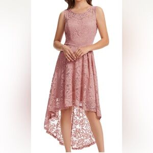 Muadress Women's Elegant Floral Lace Dress Sleeveless Crew Neck Hi-Lo Cocktail D